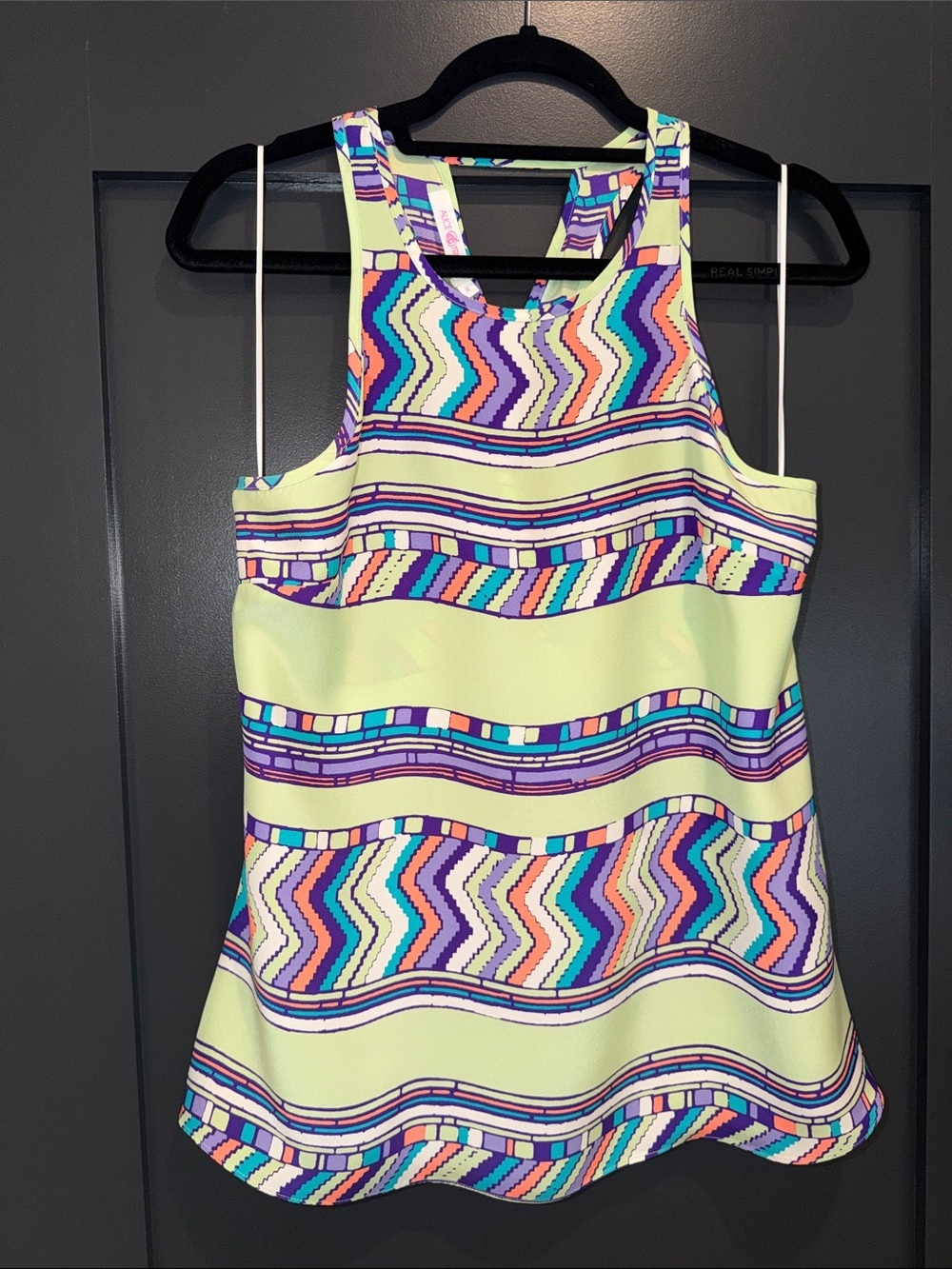 Alice & Trixie Lime, Purple & Coral Wave-Print Open Racerback Top